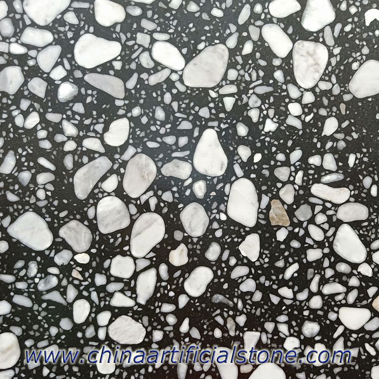 Large Cobble Aggregate Black Terrazzo Look Porcelain Tiles