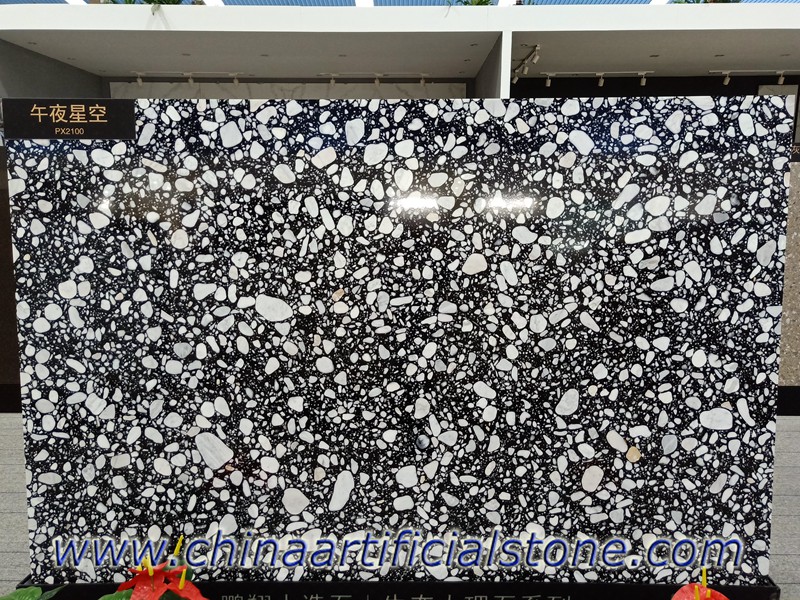 Large White Cobble Aggregate Black Artificial Marble Slabs Large White Cobble Aggregate Black Artificial Marble Slabs