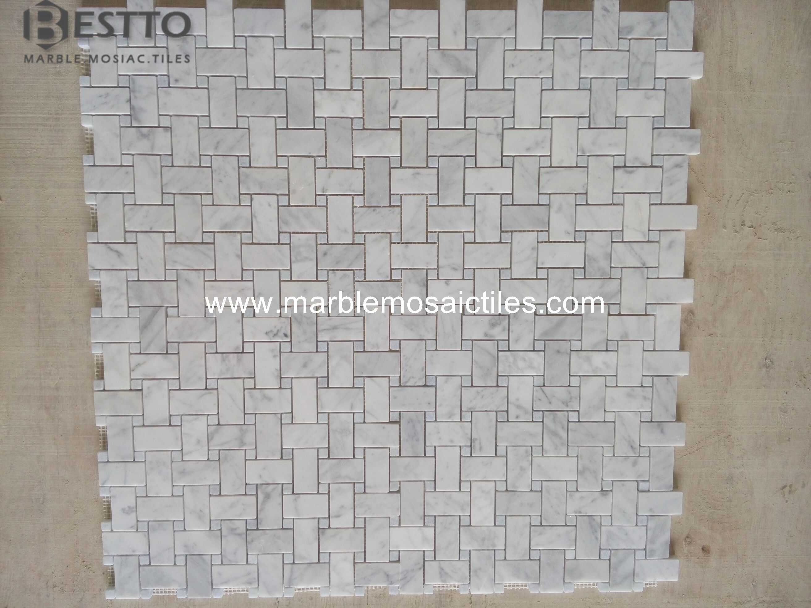 Basket weave mosaic Carrara White