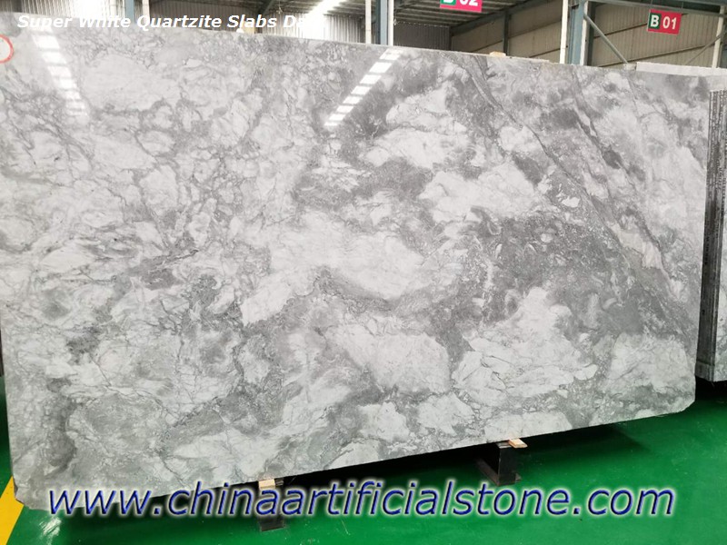 Super White Quartzite Light Grey Slabs