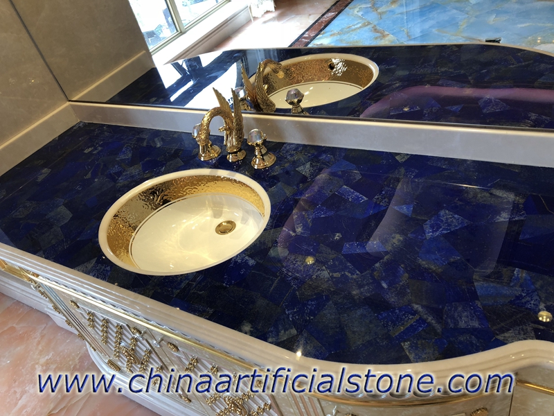 Lapis Lazuli Gemstone Cross Cut Vanity Tops,