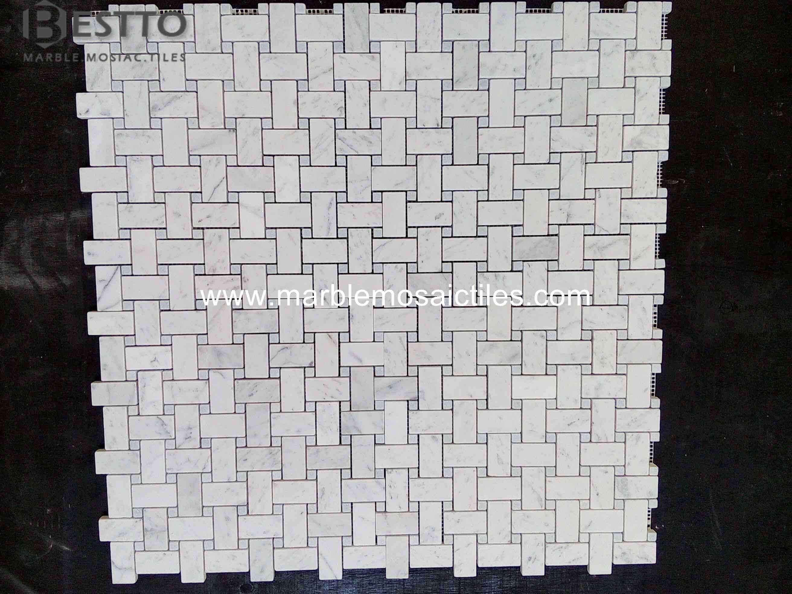 Basket weave mosaic Carrara White