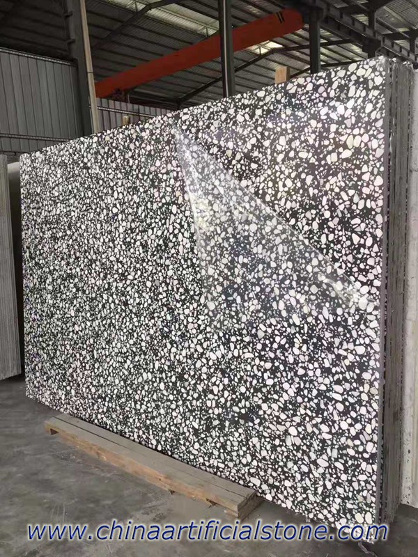 Black Terazzo Tiles Slabs with White Cobble