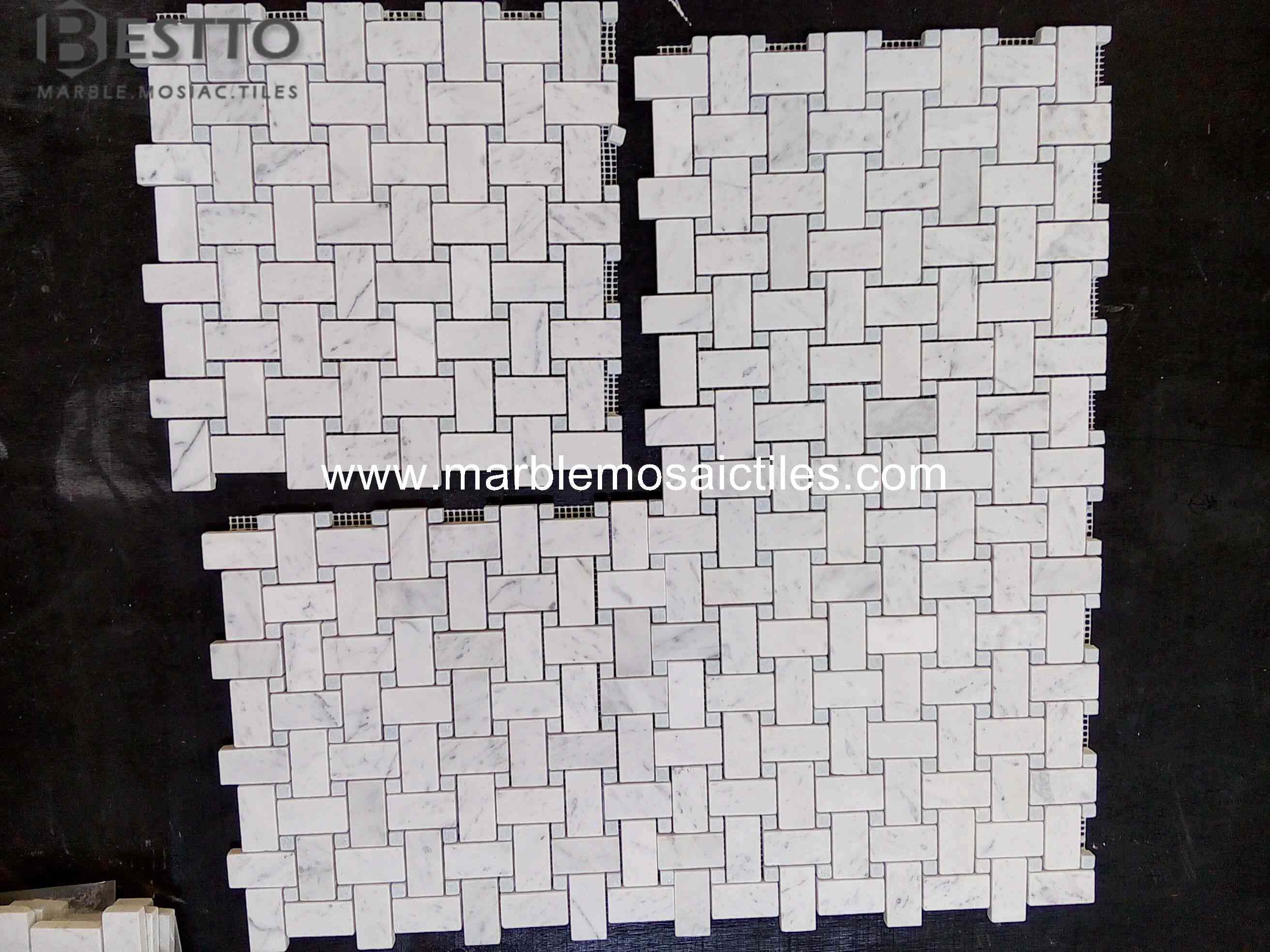 Basket weave mosaic Carrara White