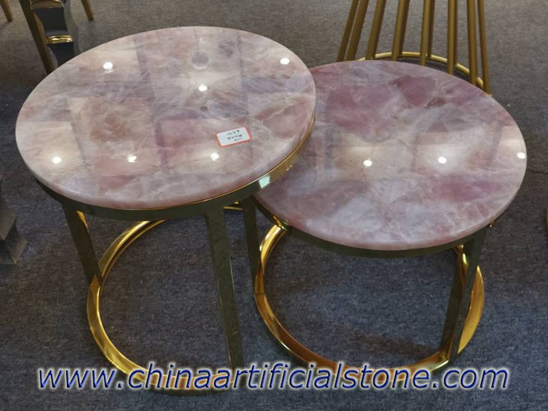 Rose Quartz Semiprecious Stone Side Tables Rose Quartz Semiprecious Stone Side Tables