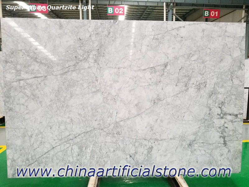 Super White Quartzite Light Grey Slabs