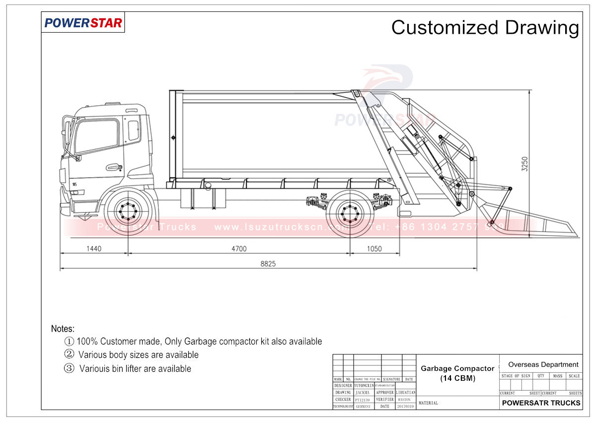 Technical drawing for Refused compactor garbage truck Isuzu (14 cbm)