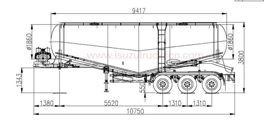 Bulk Cement Trailer (35m3) technical drawing Bulk Cement Trailer (35m3) technical drawing