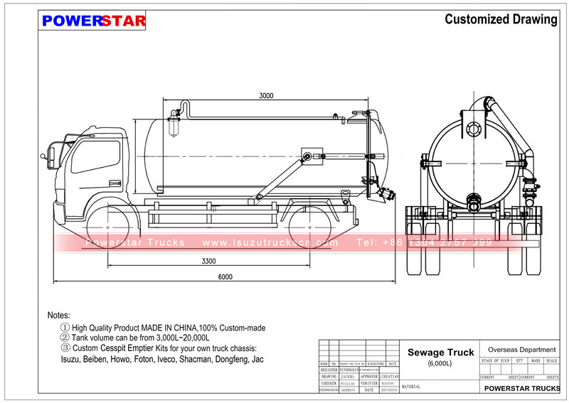 Technical drawing for Vacuum tanker trucks Isuzu (6,000 Liters) Technical drawing for Vacuum tanker trucks Isuzu (6,000 Liters)