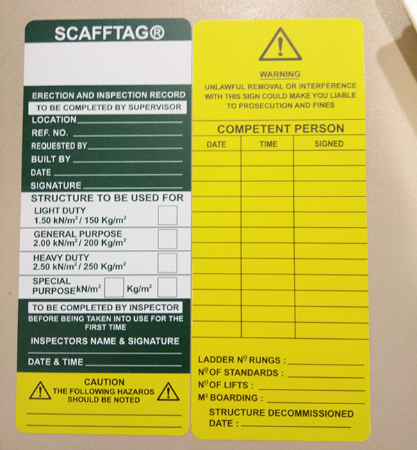 insert card for scaffold tag