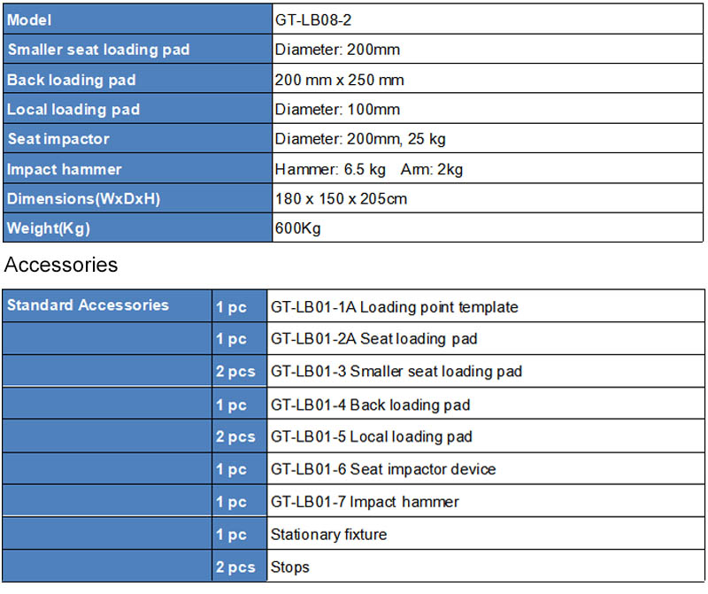 Chair Assembly Testing Machine Key Specification