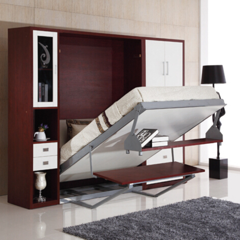 Folding wall bed with desk