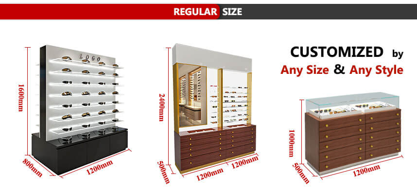 optical showcase size