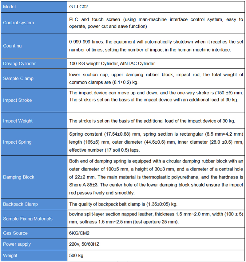 Vibration Impact Tester Key Specification