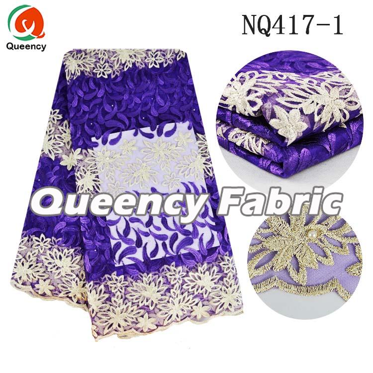 Purple Embellished Tulle Fabric