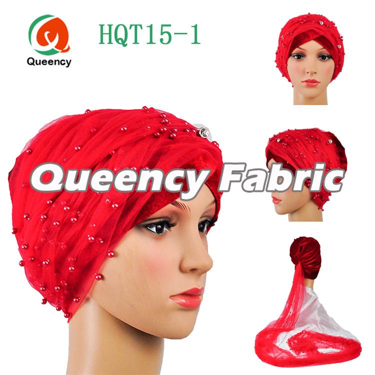 Red Beaded Head Wrap Net Turabns 