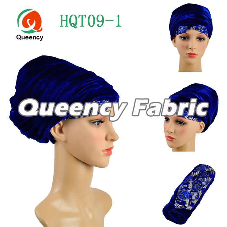 Royal Blue Velvet Embroidery Turban 
