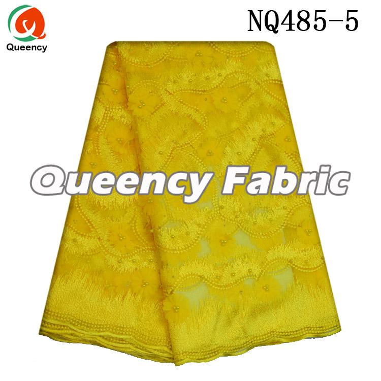 Yellow Embroidered Lace Tulle Fabric 