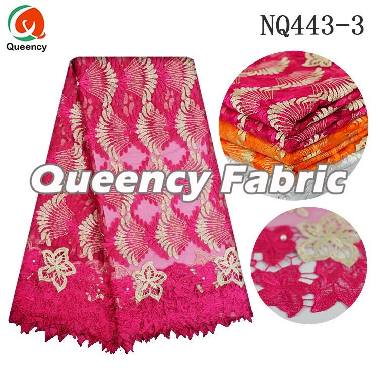 Fushia Nigeria Lace Fabric Tulle Dresses