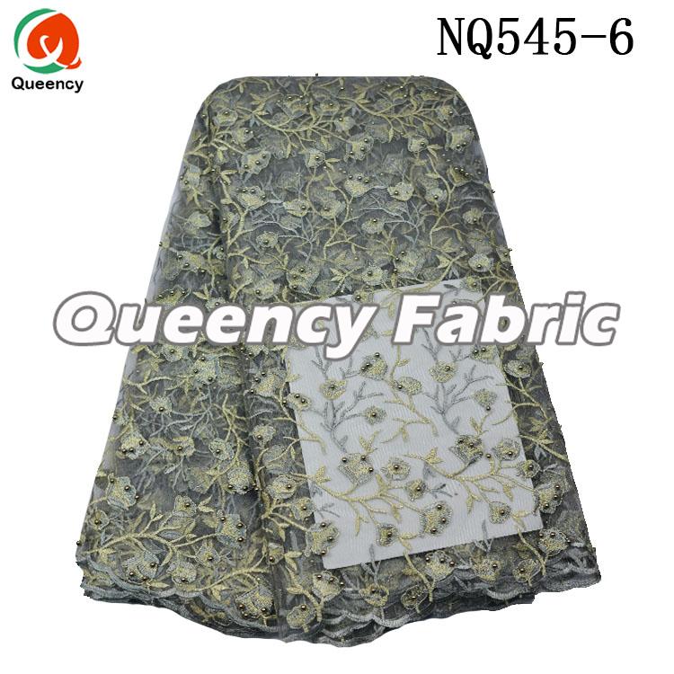 Grey Ladies Lace Net Fabric With Beaded Grey Ladies Lace Net Fabric With Beaded