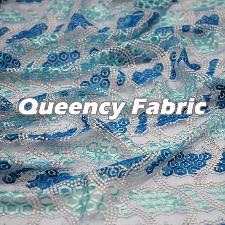 Beaded Ladies Dresses Net Lace Fabric 