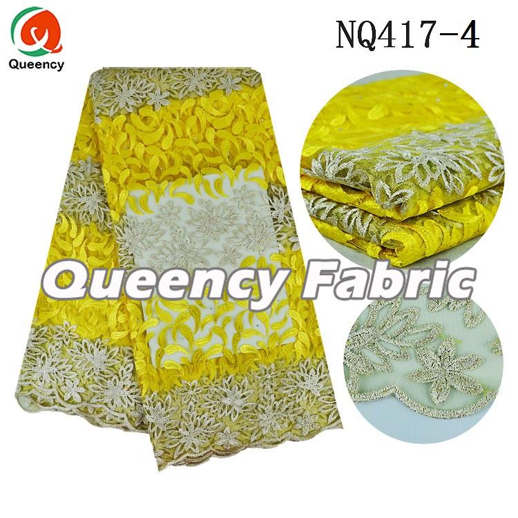 Yellow Embellished Tulle Fabric