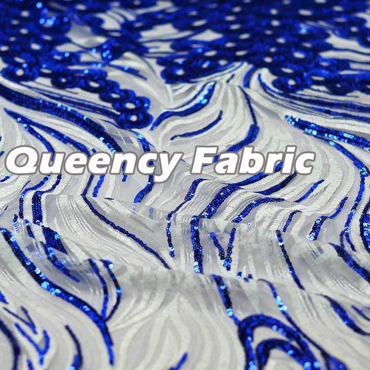 African French Lace Sequins In Royal Blue