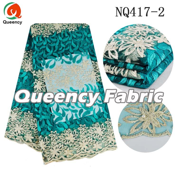 Teal Embellished Tulle Fabric Teal Embellished Tulle Fabric