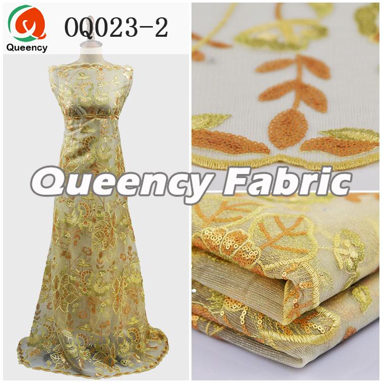 Beige Color Sequins Organza Fabrics