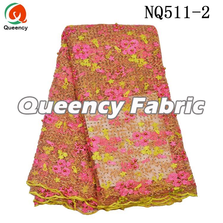 Net Lace Fabric With Stone And Beads