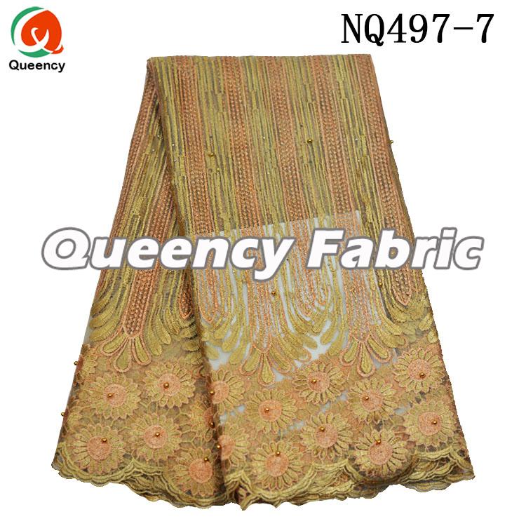Gold Beaded Nigeria Lace Fabric Gold Beaded Nigeria Lace Fabric