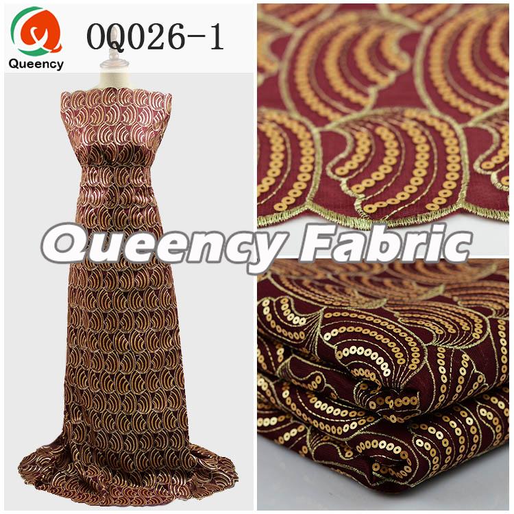 Sequince Organza Fabric In Wine