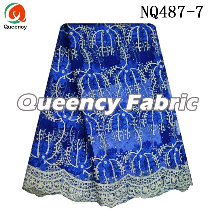 Royal Blue Lace French Fabric For Wedding Dress
