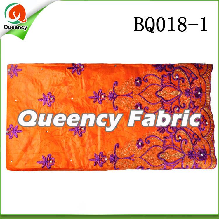 Orange Embroidery bazin fabric
