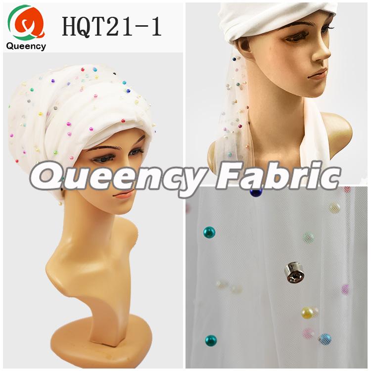 White Turban Beaded Net Head Wrapper