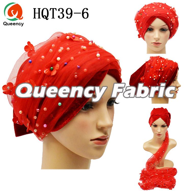 Red Beaded Turban Tube Headtie Red Beaded Turban Tube Headtie