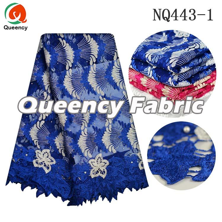 Royal Blue Beaded French Lace