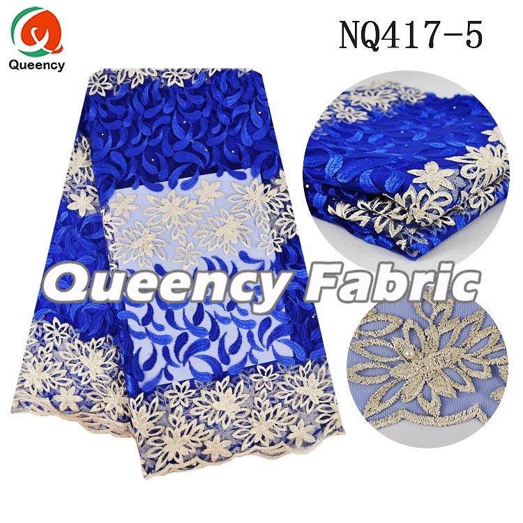 Royal Blue Embellished Tulle Fabric