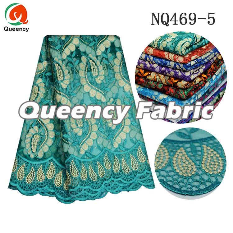 African Beaded Lace Netting In Aqua