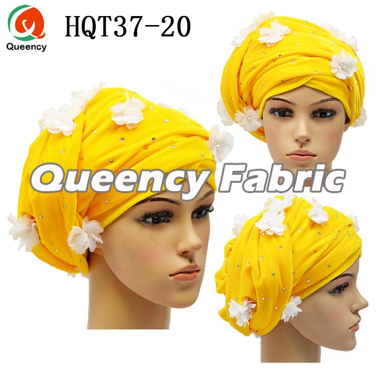 Yellow Beaded Applique Turban Hijab