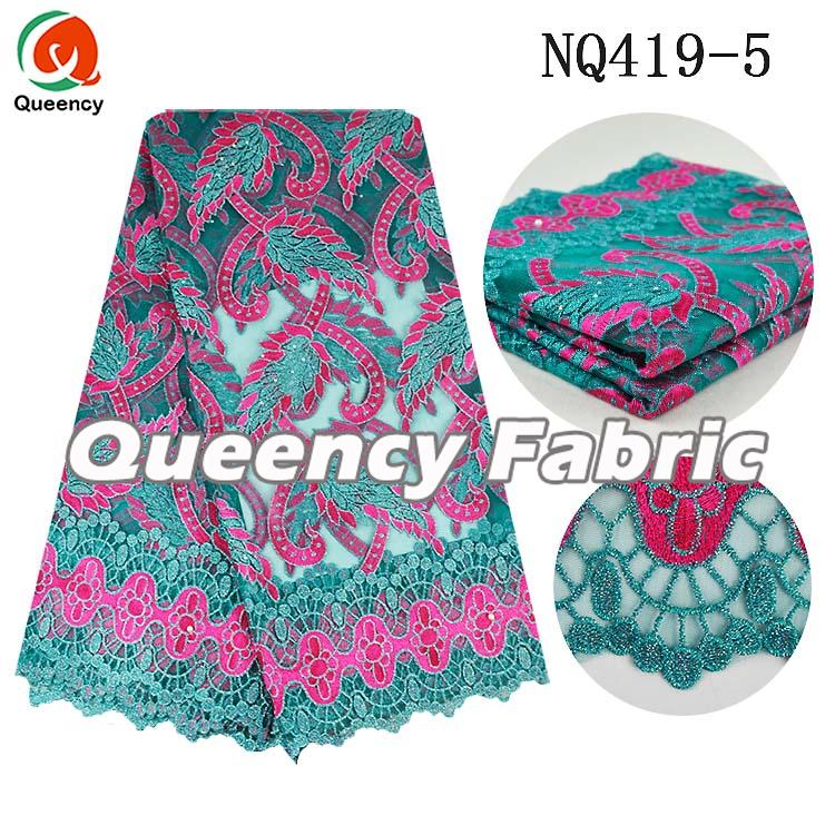 Aqua Fushia Chantilly Lace Fabric In Dubai