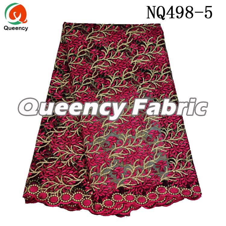 Fushia Beaded Nigeria Chantilly Lace 