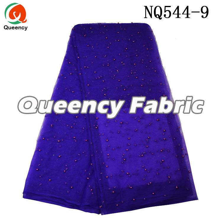 Purple Beaded Tulle Lace Fabric 