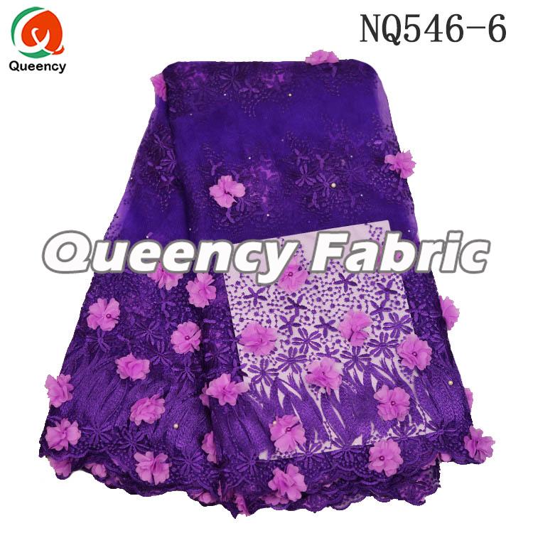 Purple African Tulle Applique Lace Fabric 