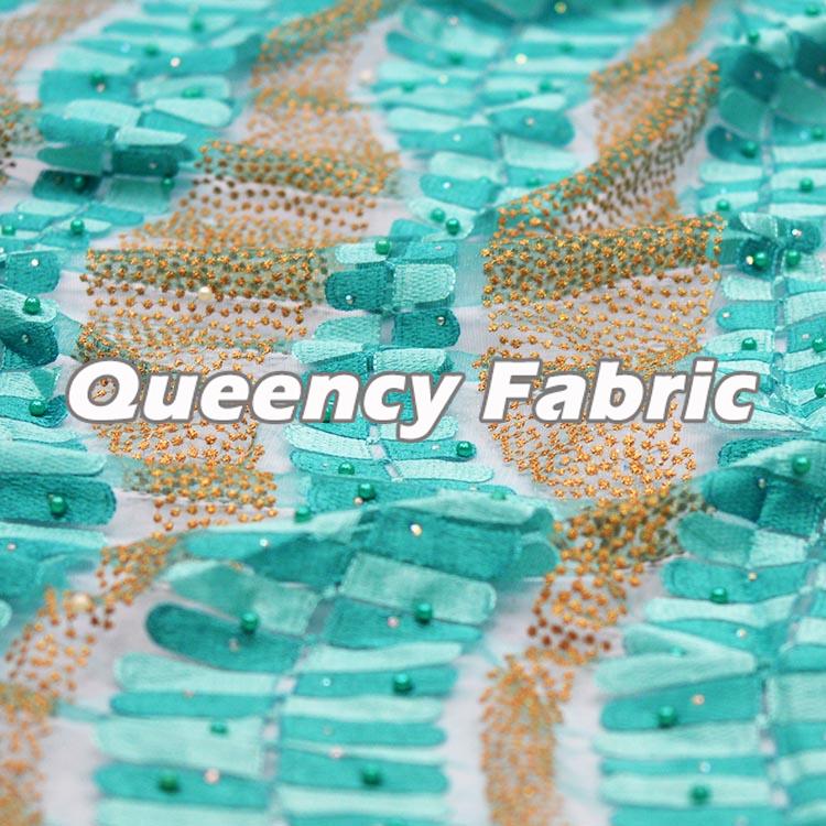 Golden Thread Beaded Net Fabric 