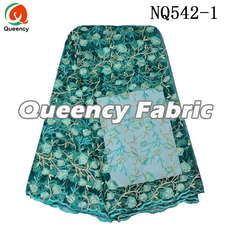Teal Lace Cotton Embroidered Fabric 