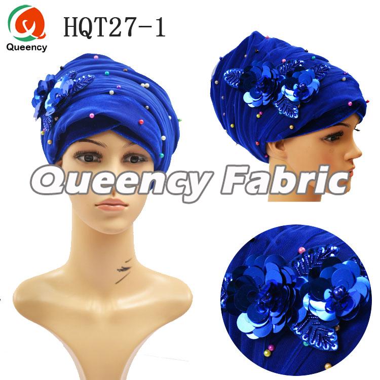 Royal Blue Beaded Turban 