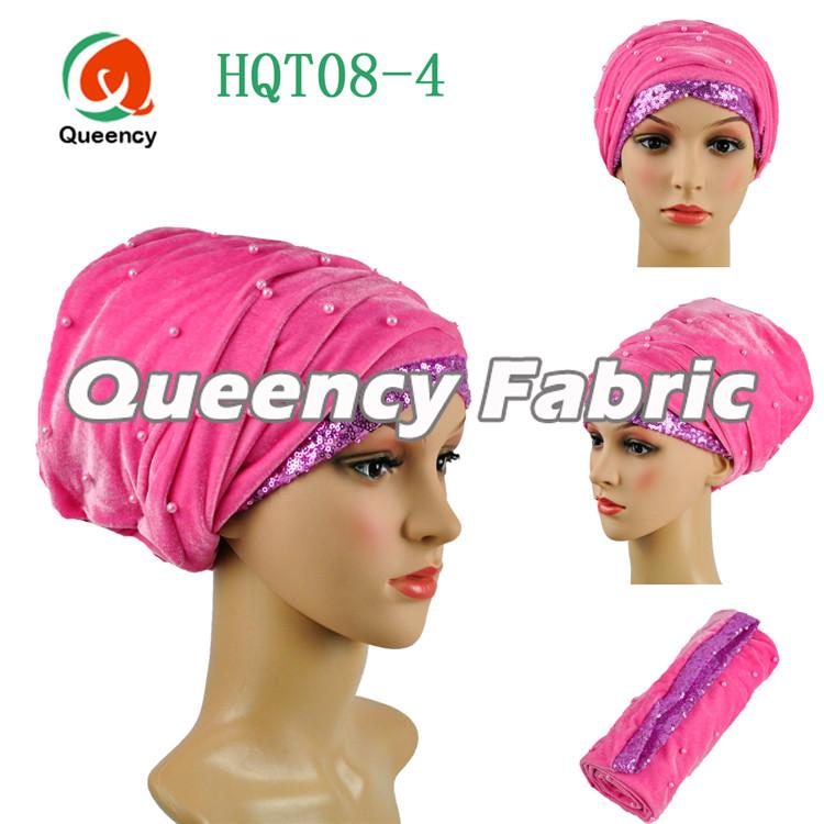 Beaded Headtie Sequins Pink Turbans