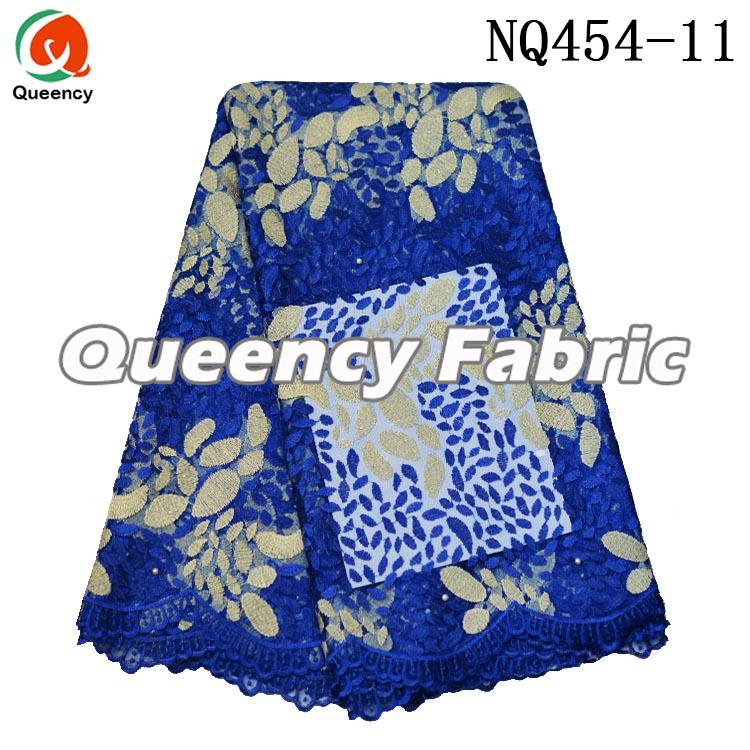 Royal Blue French Beaded Lace Cotton 
