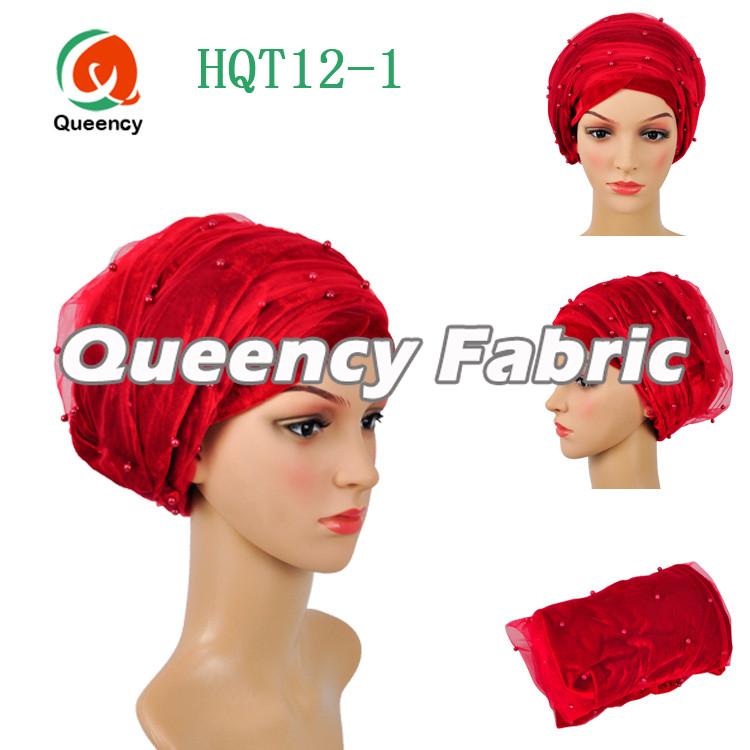 Red Beaded Net Velvet Turbans